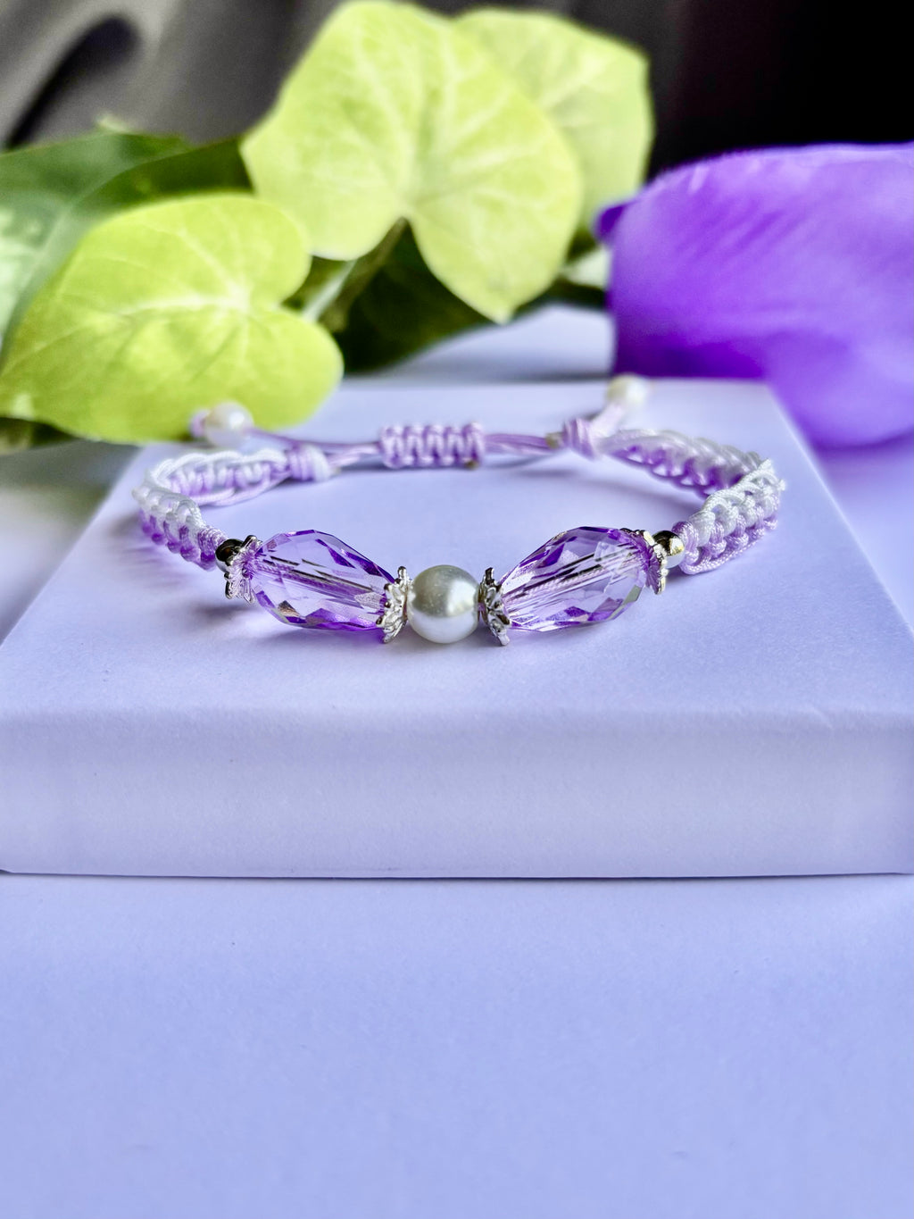 Lavender & White Pearl Bracelet