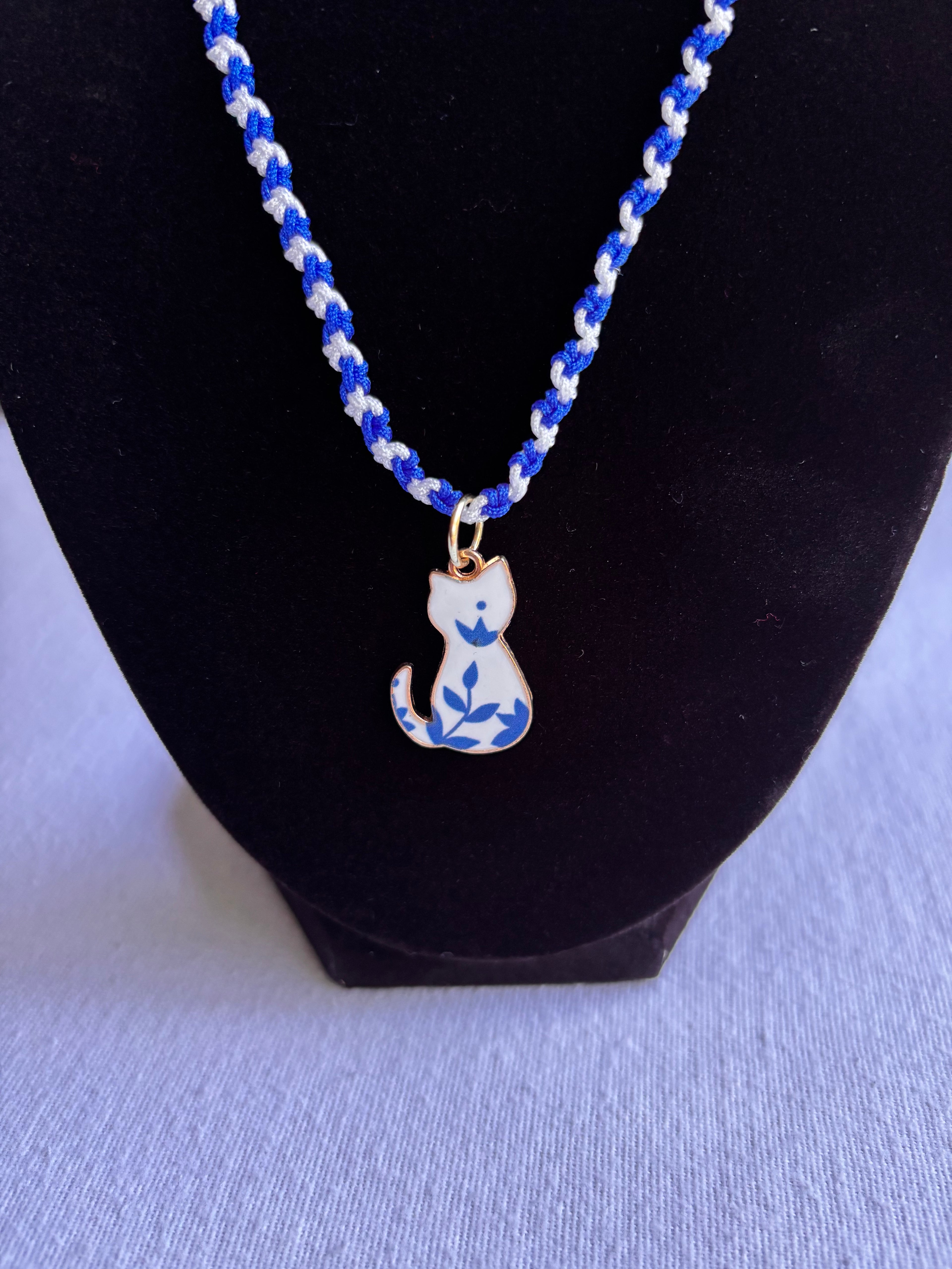 Blue & White Floral Kitty Charm Set