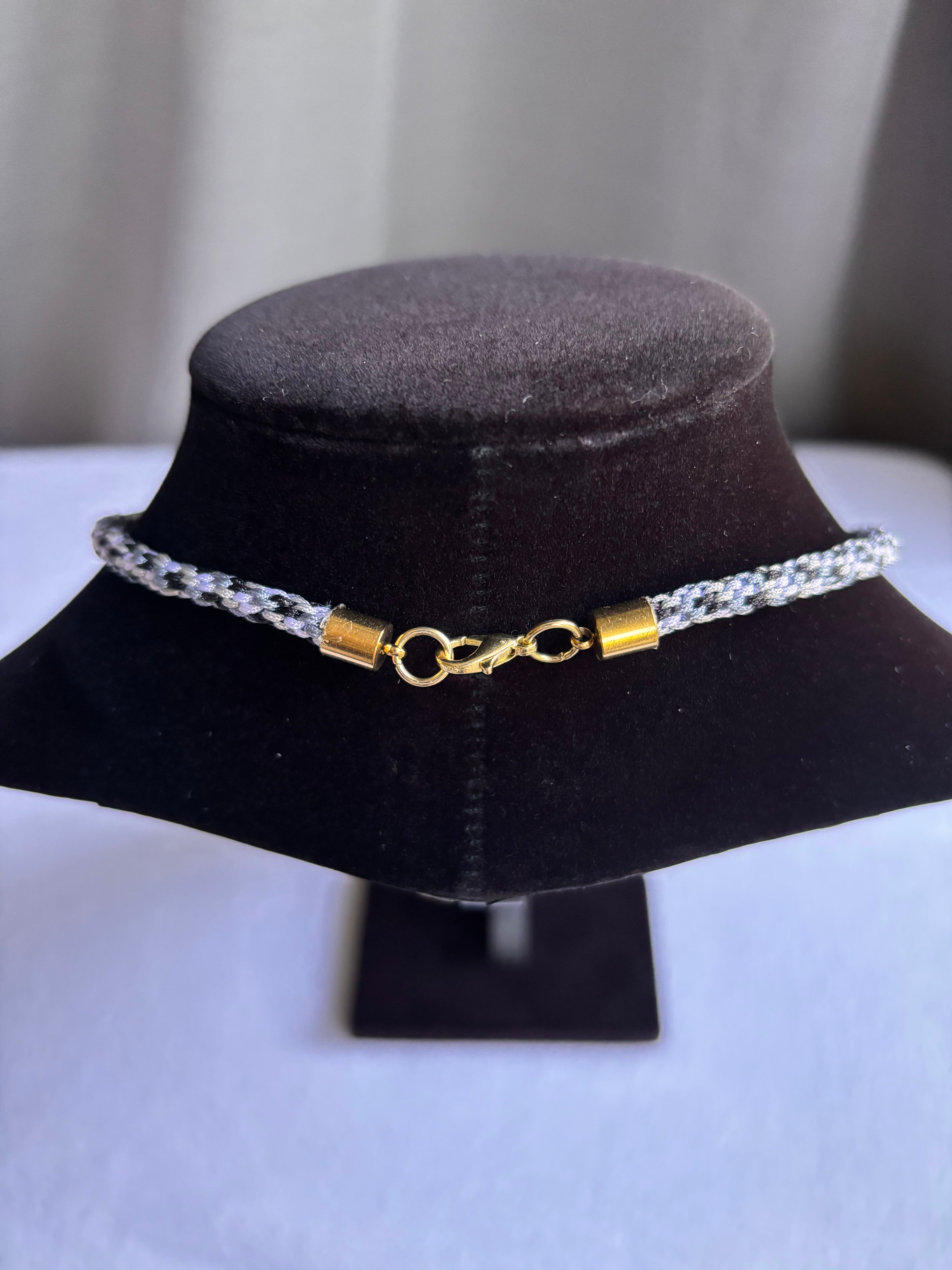Black Kumihimo Geometric Kitty Charm Necklace