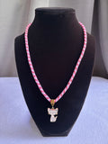 Pink Kumihimo Floral Kitty Charm Necklace