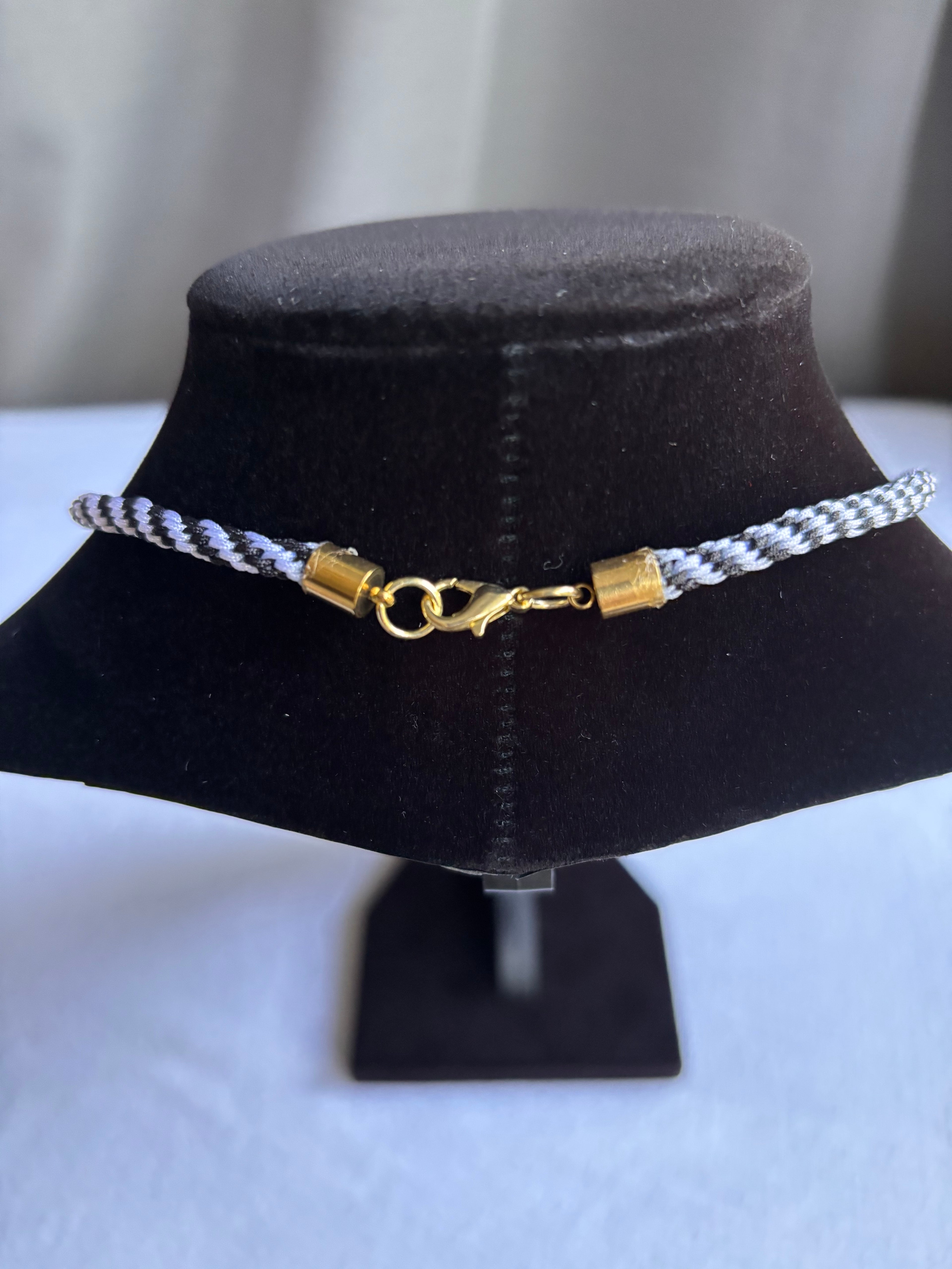 Tuxedo Kumihimo Kitty Charm Necklace