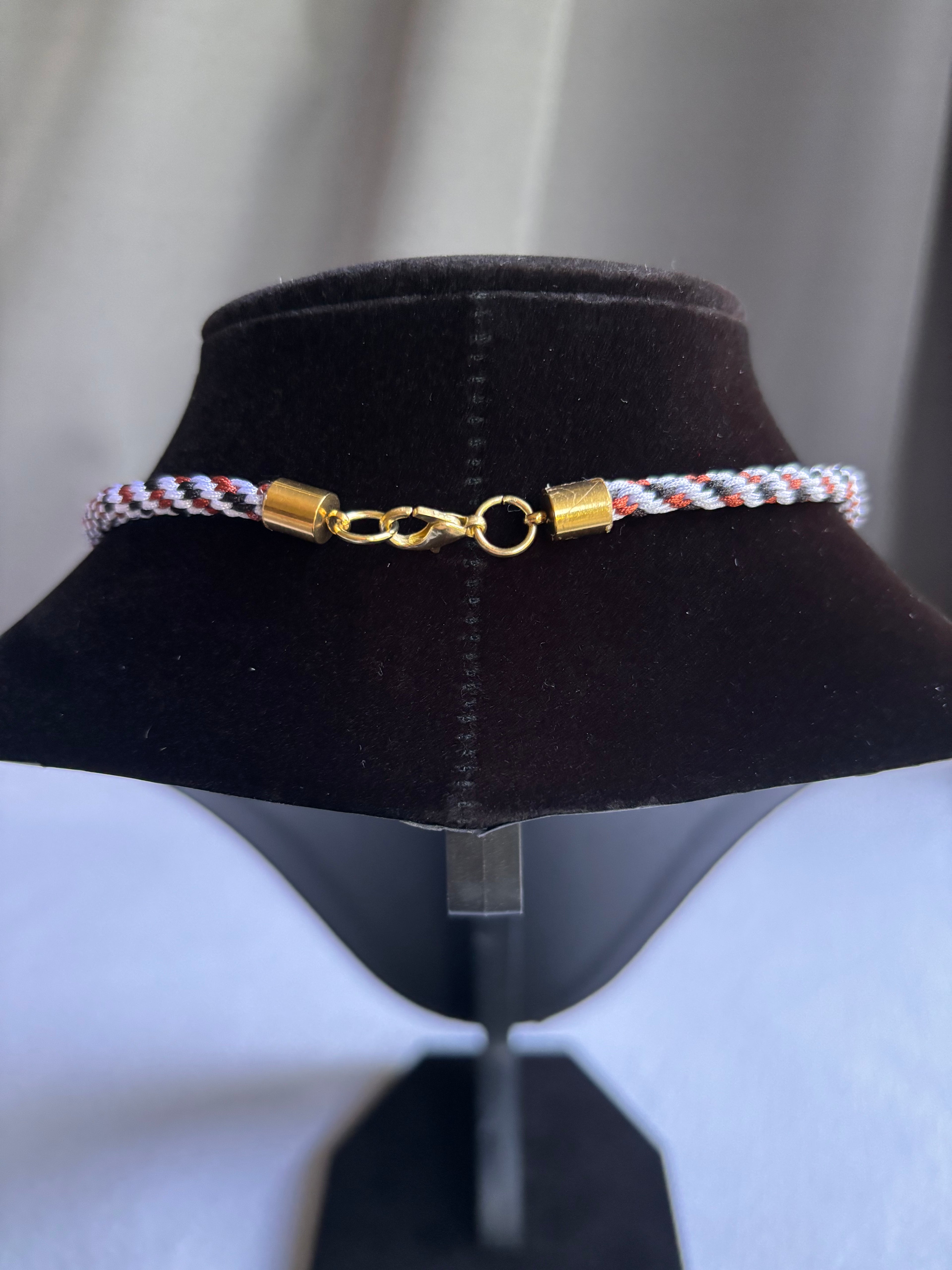 Calico Kumihimo Kitty Charm Necklace