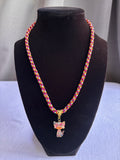 Orange Kumihimo Geometric Kitty Charm Necklace
