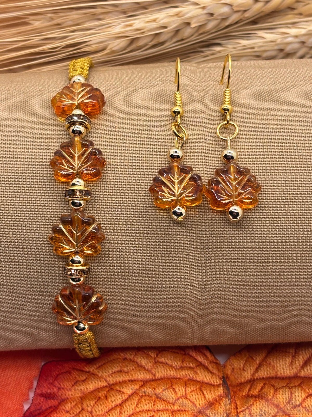 Golden Maple Leaf Bracelet & Earring Set