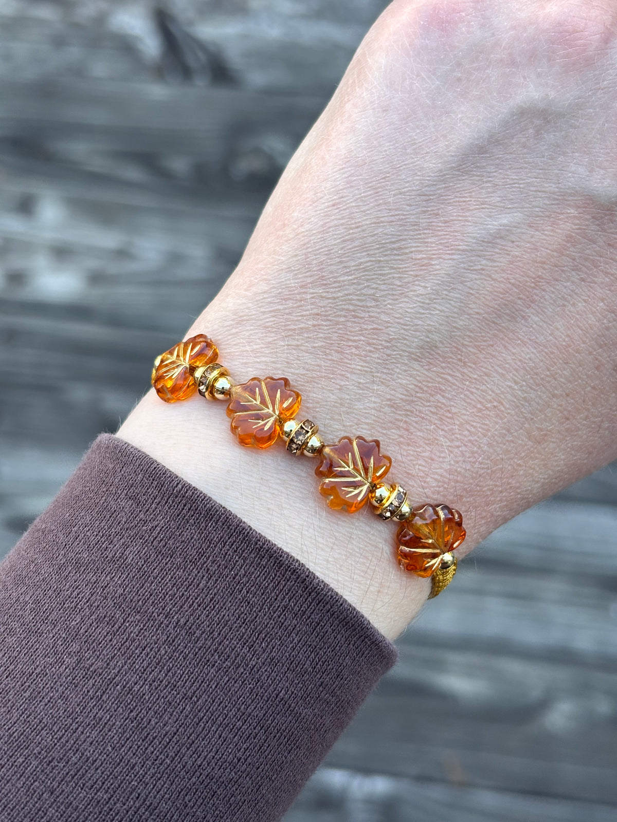 Golden Maple Leaf Bracelet & Earring Set